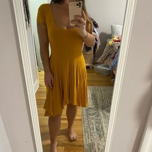 Mustard flowy cross back dress